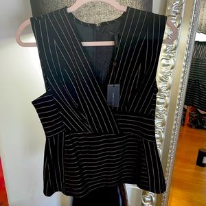 BCBG Peplum blouse - Black w/white pinstripes